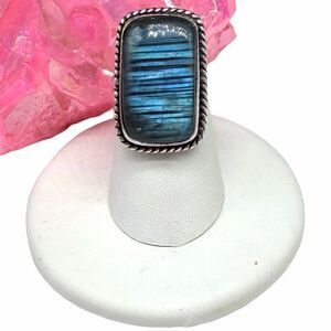 Blue Fire Flash Labradorite Ring Size 6 925 Sterling Silver Overlay Stone